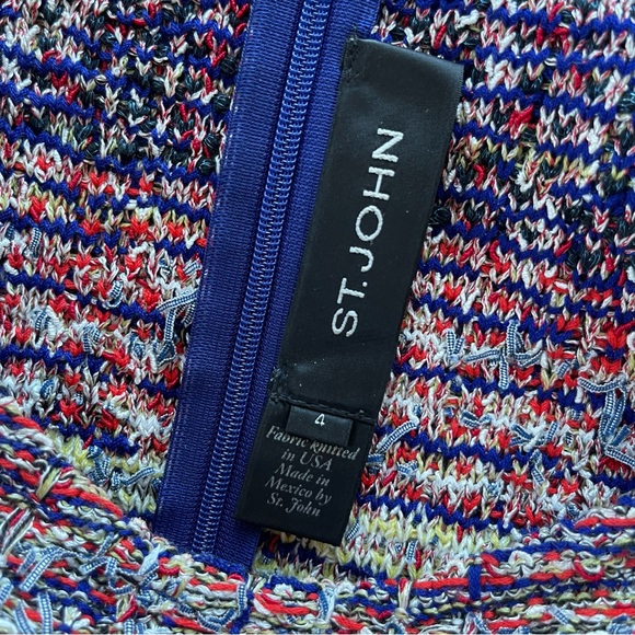 ST.JOHN Womens sleeveless Tweed Blue Purple Red Yellow White Fringed Dress Sz 4 - Picture 6 of 7